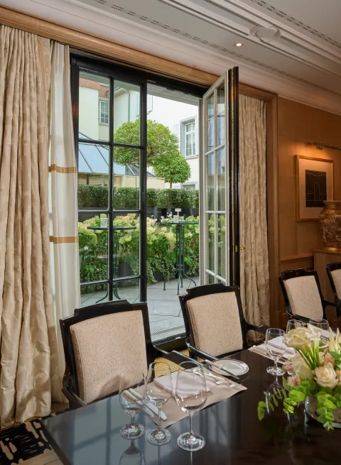 Salon Japonais opening onto the garden at Baur au Lac
