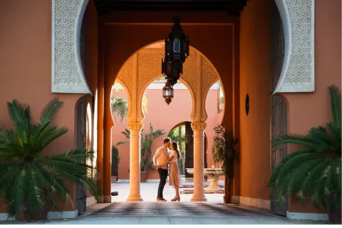 Ornamental arches and courtyard at Hacienda Al-Baraka near Seville