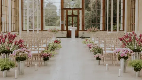 Nash Conservatory at Kew Gardens set for a wedding ceremony