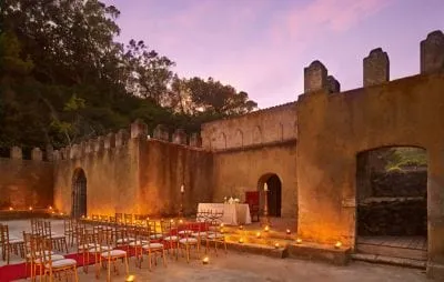 Outdoor ceremony setting in the historic courtyard of Penha Longa
