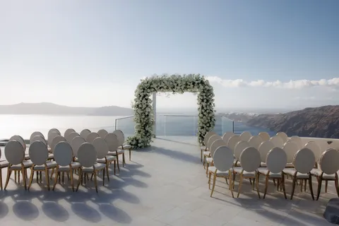 Caldera-view wedding terrace at Rocabella Santorini