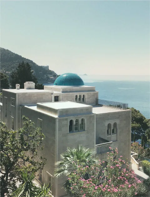 Villa Sheherezade and its blue dome beside the Adriatic